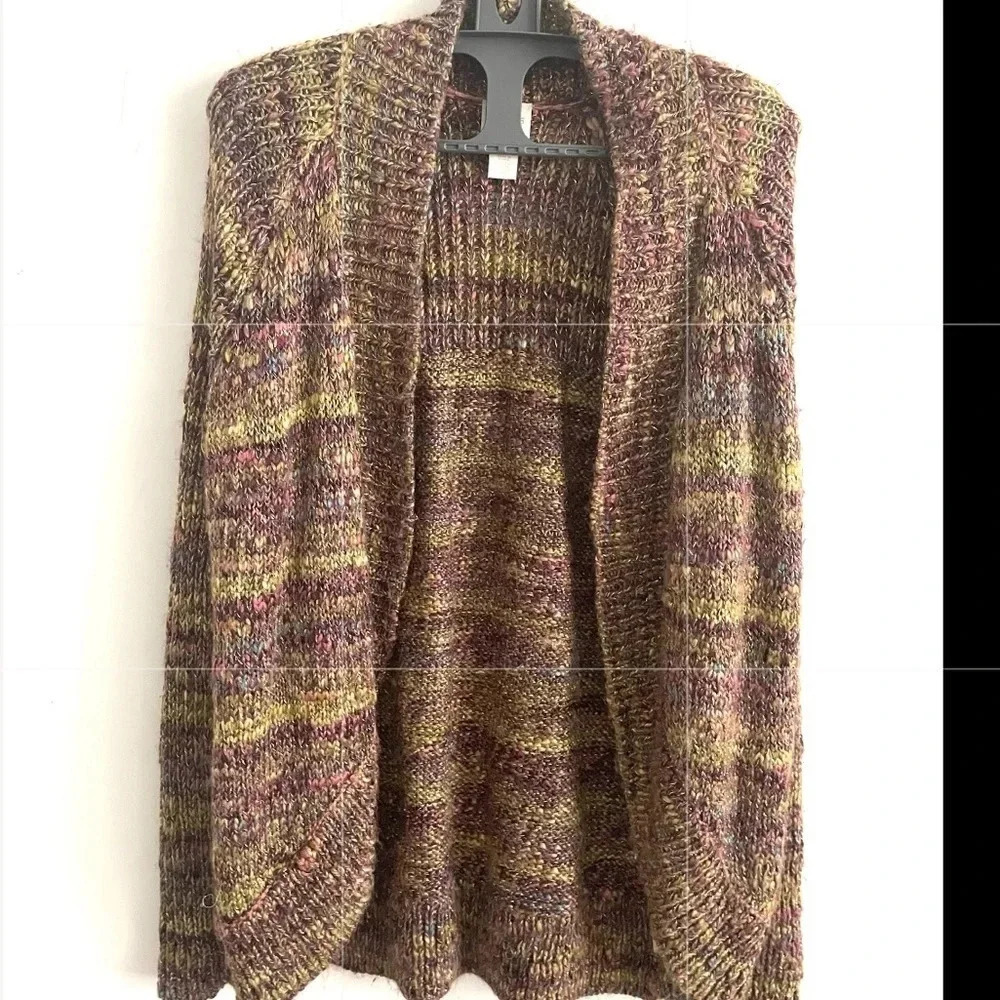 Chunky Knit Cardigan Sweater Boho Open Front indie Earthy Granola Longline M